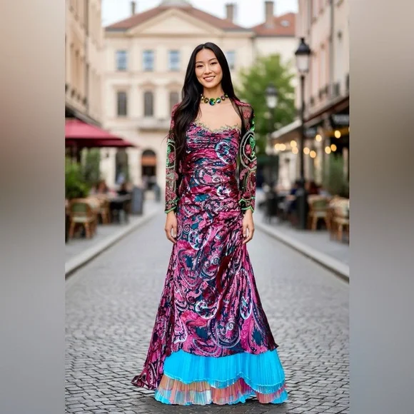 NWT Vintage Y2K Bob Mackie B’Zar Boho Paisley Beaded Dress Set 14/12 - Picture 1 of 13